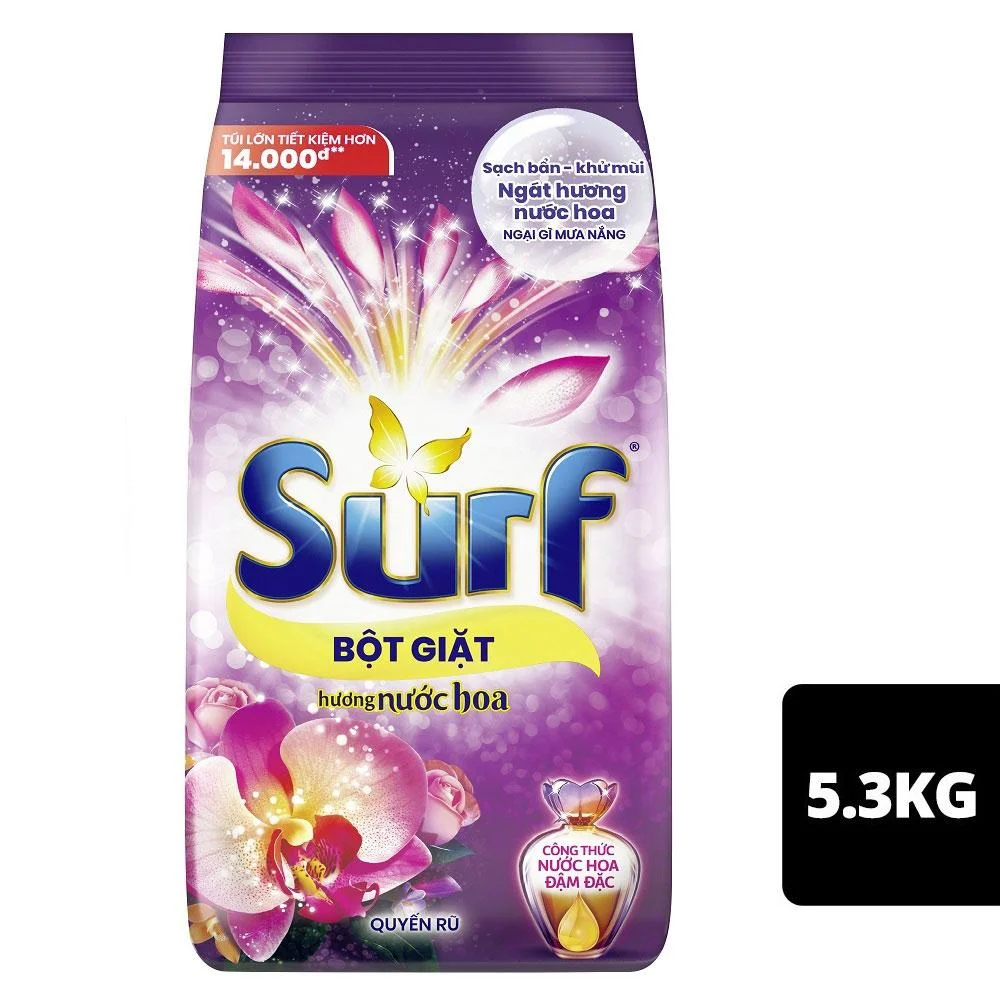 Bột Giặt Surf Hương Nước Hoa Quyến Rũ Túi 5.3kg