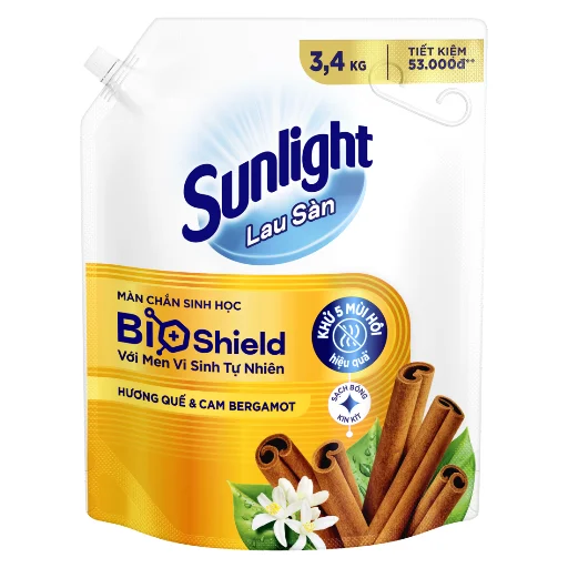 Nước Lau Sàn Sunlight Bioshield Hương Quế và Cam Bergamot 3.4kg