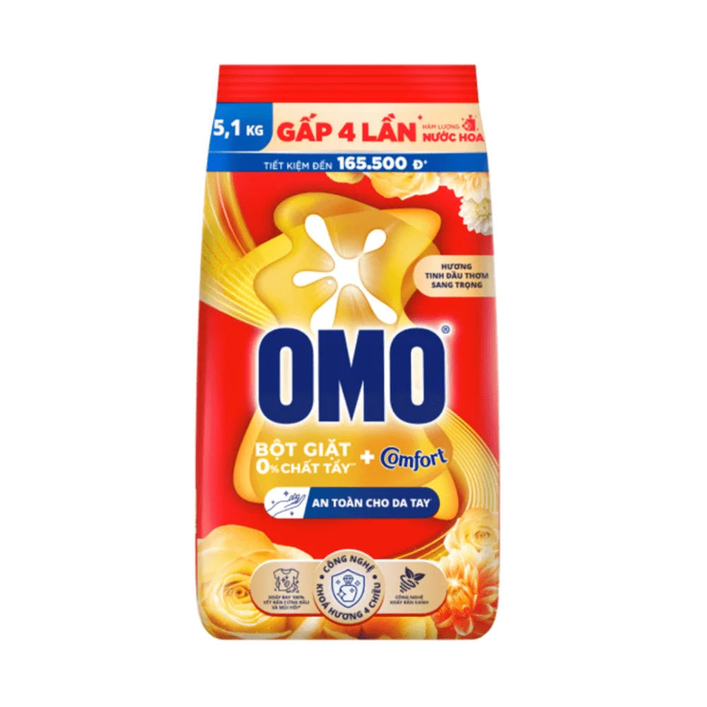 Bột Giặt OMO Hương Tinh Dầu Thơm Sang Trọng Túi 5.1kg