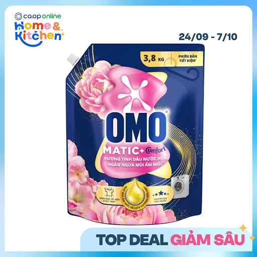 Nước Giặt OMO Matic Ngăn Mùi Ẩm Mốc Dành Cho Máy Giặt Cửa Trước Túi 3.8kg
