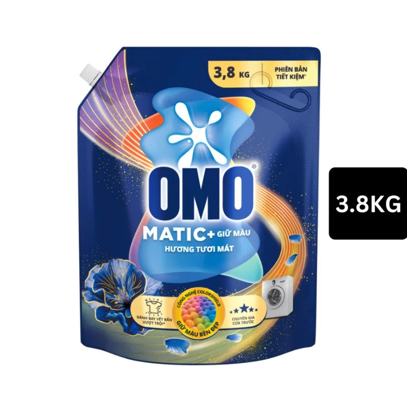 Nước Giặt OMO Matic Giữ Màu Hương Tươi Mát Dành Cho Máy Giặt Cửa Trước Túi 3.8kg