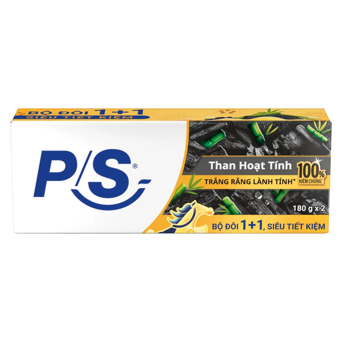 Bộ 02 Kem Đánh Răng P/S Than Hoạt Tính 180g