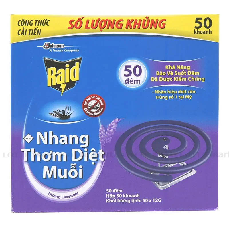 Nhang Muỗi Raid Hương Lavender Hộp 50 Khoanh