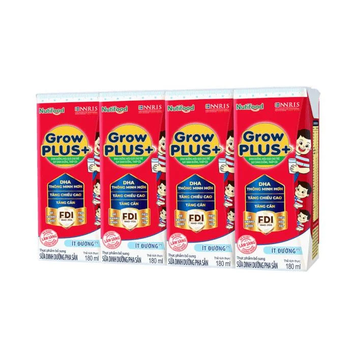 Sản Phẩm Dinh Dưỡng Pha Sẵn Grow Plus+ Đỏ Ít Đường 4 x 180ml