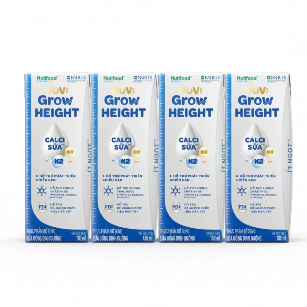 Sữa Uống Dinh Dưỡng Nuvi Grow Height Ít Ngọt 4x180ml