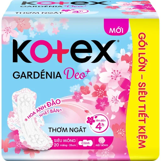 Băng Vệ Sinh Kotex Gardenia Deo+ Hoa Anh Đào Siêu Mỏng Cánh 23cm Gói 20 Miếng