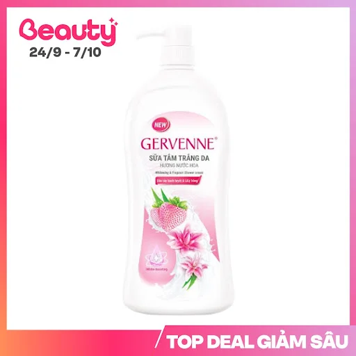 Sữa Tắm Gervenne Trắng Da Hương Dâu Tây Bạch Tuyết và Lily Hồng Chai 900g