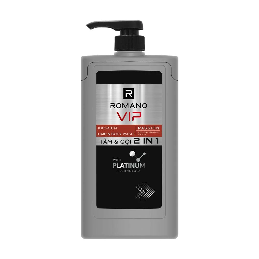 Dầu Tắm và Gội Romano 2 Trong 1 Nước Hoa Cao Cấp Vip Passion Chai 650g