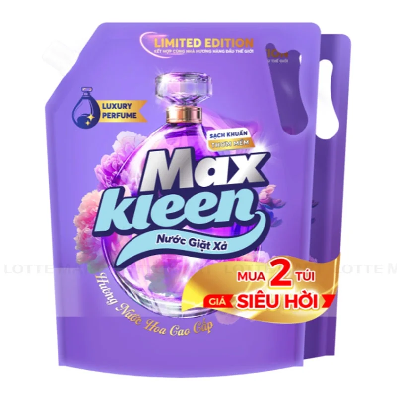 Combo 2 Túi Nước Giặt Xả Maxkleen Hương Nước Hoa Cho Máy Giặt Cửa Trước 3kg