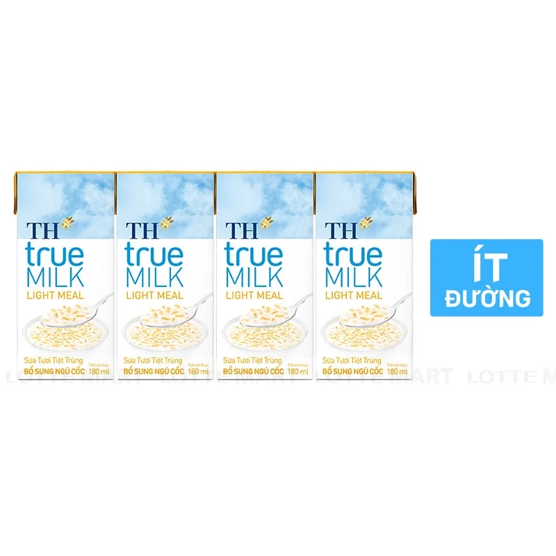 Lốc 4 Hộp Sữa Tươi Tiệt Trùng TH true MILK Light Meal 180ml