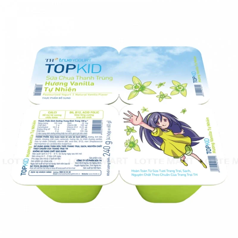 Lốc 4 Hũ Sữa Chua Thanh Trùng TH True Yogurt Topkid Hương Vani Tự Nhiên 60g