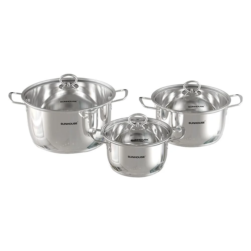 Bộ 3 Nồi Inox Đáy Từ 5 Lớp Sunhouse Inox SHG788 16cm - 20cm - 24cm