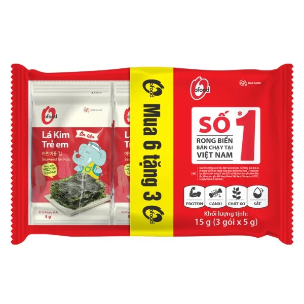 Lốc 6+3 Rong Biển Lá Kim Trẻ Em O'Food Gói 5g