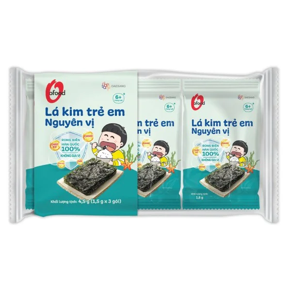 Lốc 3 Rong Biển Lá Kim O'Food Trẻ Em Nguyên Vị Gói 1.5g