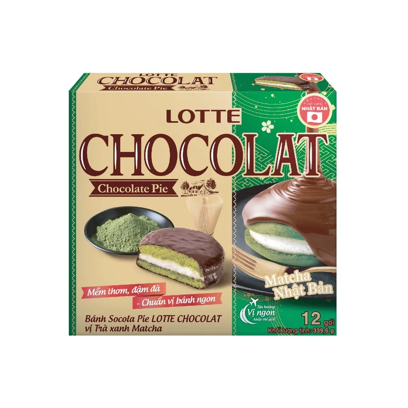Bánh Socola Pie Lotte Chocolat Vị Trà Xanh Hộp 339.6g