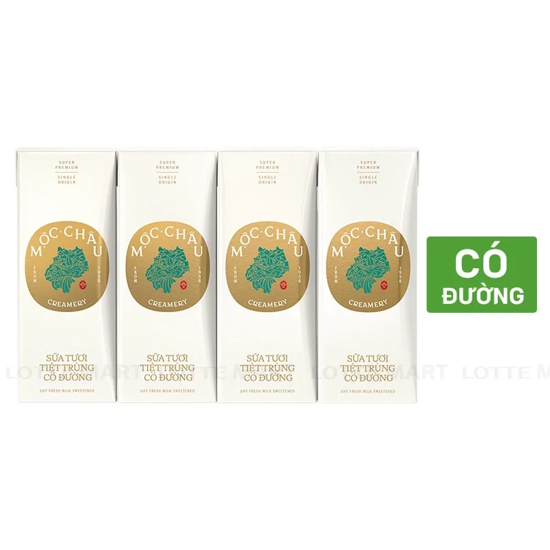 Lốc 4 Hộp Sữa Tươi Tiệt Trùng Có Đường Mộc Châu Creamery 180ml