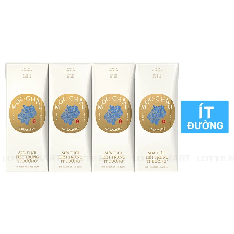 Lốc 4 Hộp Sữa Tươi Tiệt Trùng Ít Đường Mộc Châu Creamery 180ml