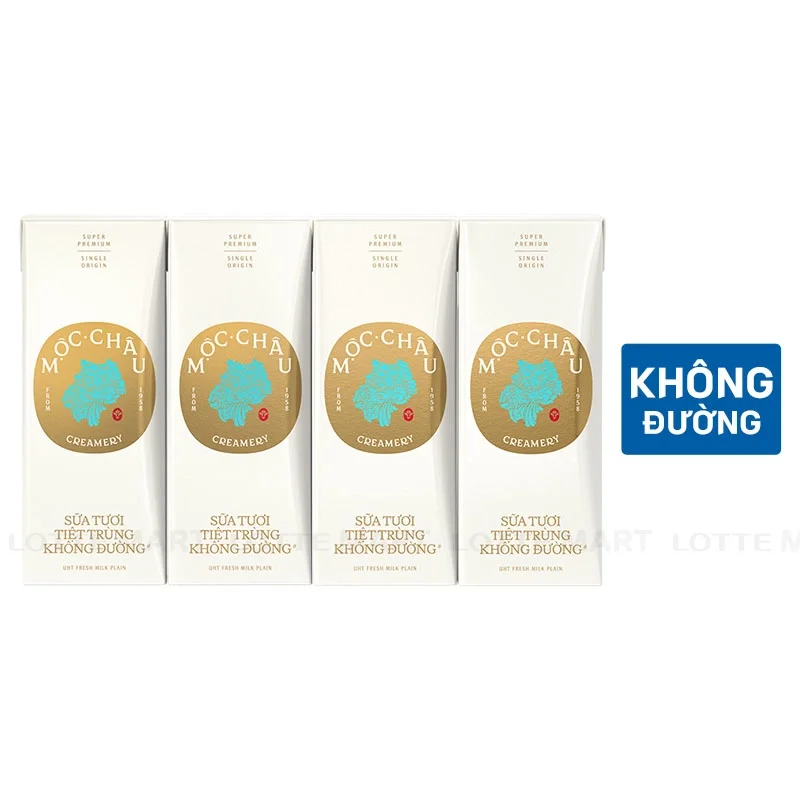 Lốc 4 Hộp Sữa Tươi Tiệt Trùng Không Đường Mộc Châu Creamery 180ml