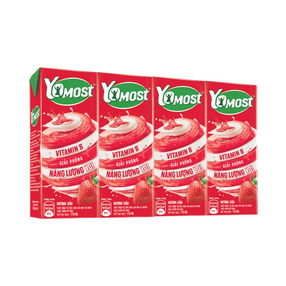 Lốc 4 Hộp Sữa Chua Uống Yomost Hương Dâu 170ml