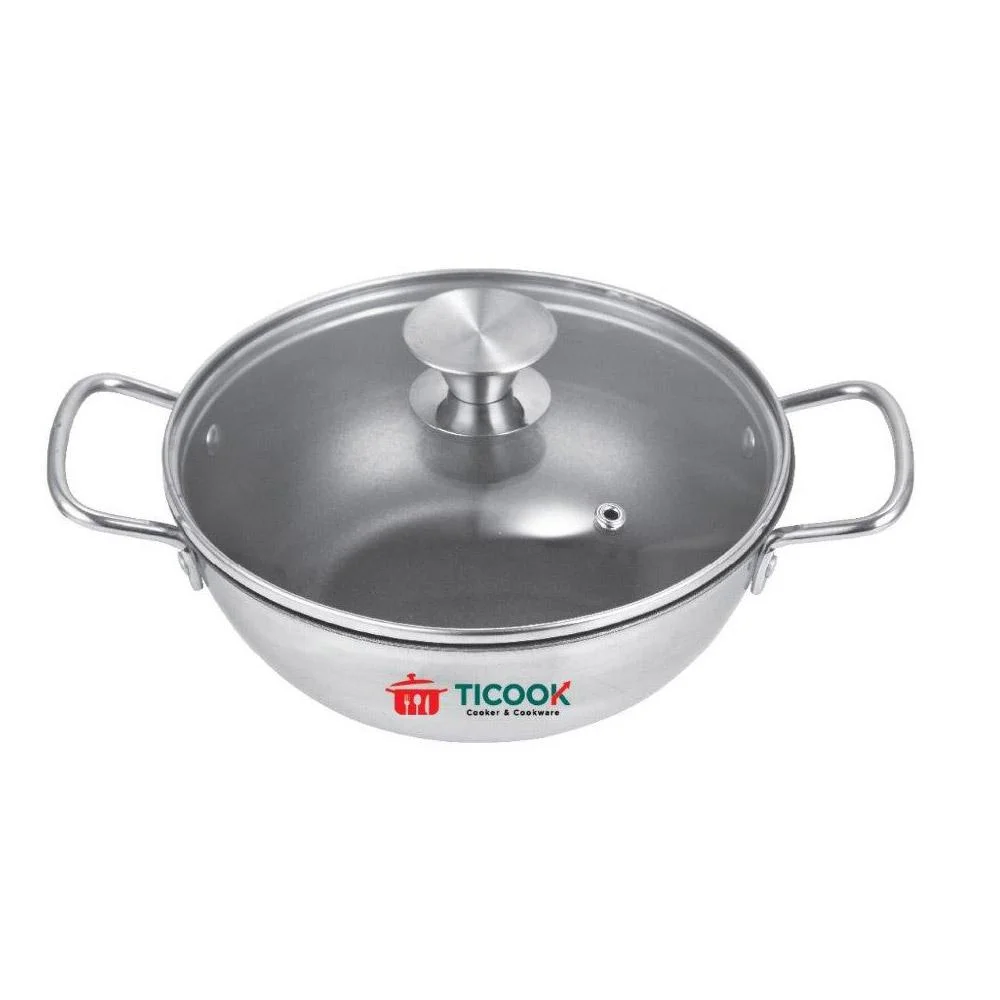 Chảo Lẩu Inox 2 Lớp Nắp Kính Bếp Từ TiCook 20 Cm