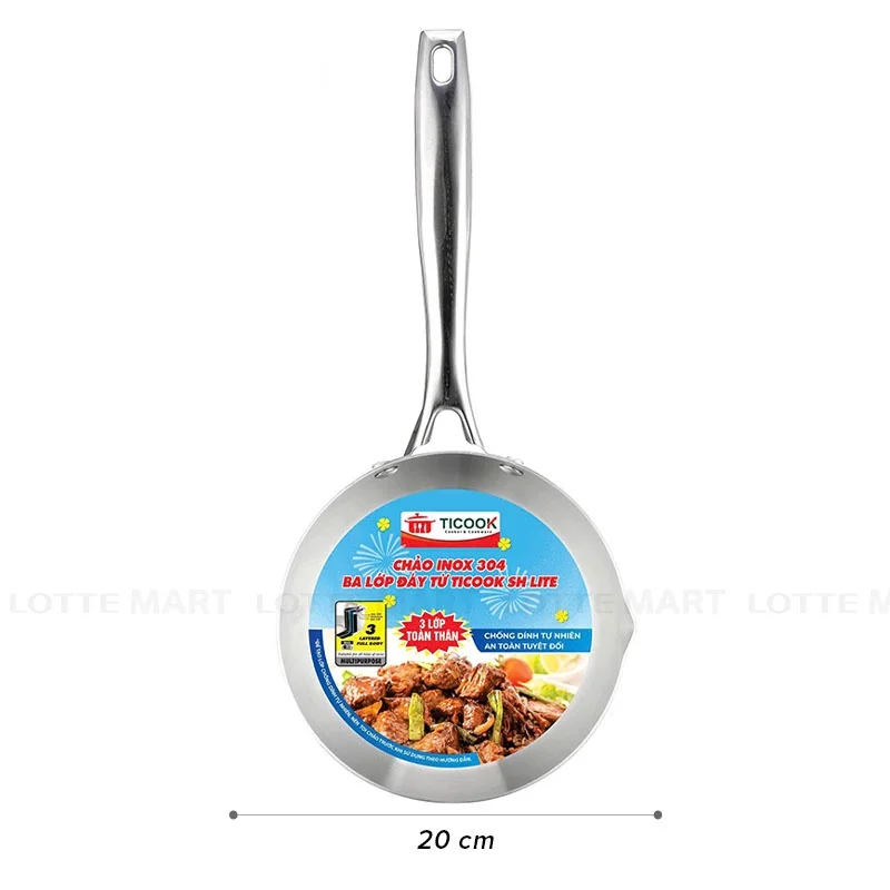 Chảo Inox 304 Đáy Từ 3 Lớp TiCook SH Lite 20cm