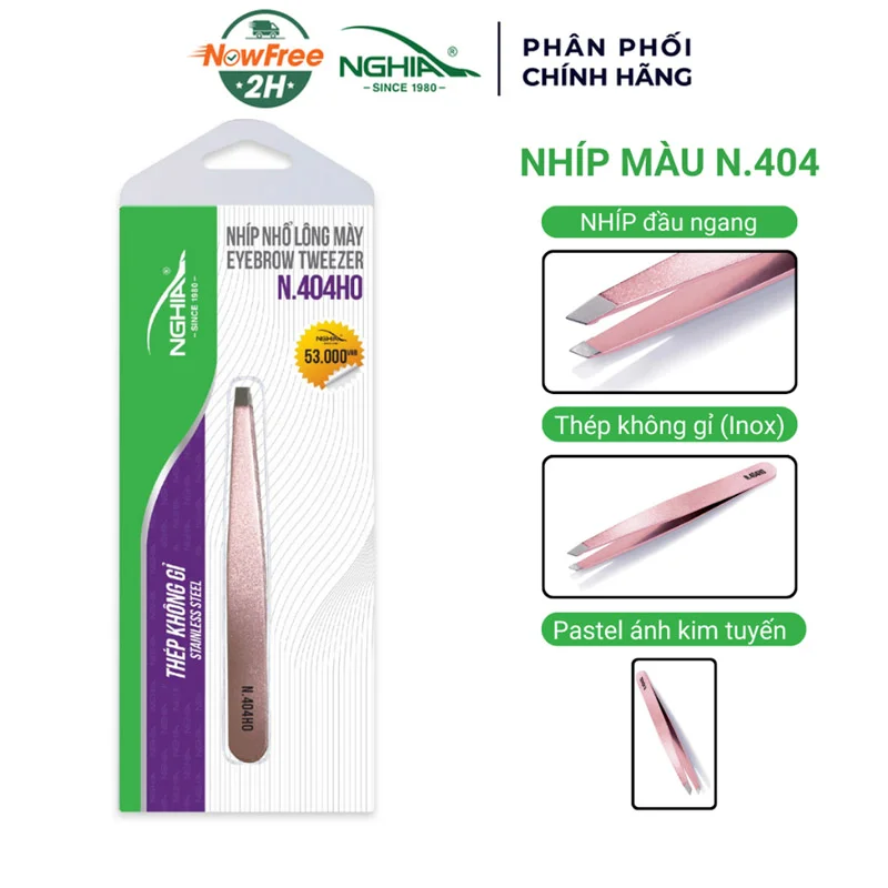Nhíp Đầu Ngang Kềm Nghĩa Thép Không Gỉ N.404HO (Hồng)