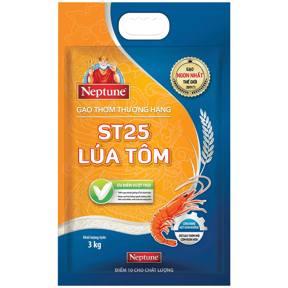Gạo Thơm Thượng Hạng ST25 Lúa Tôm Neptune 3kg