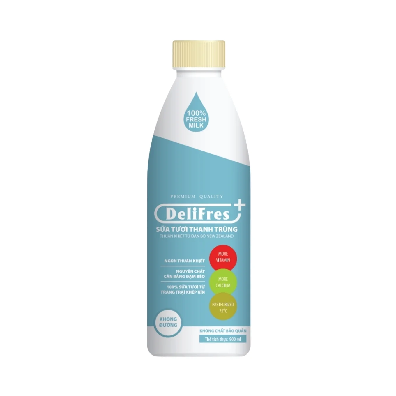 Sữa Tươi Thanh Trùng Không Đường Delifres Chai 900ml