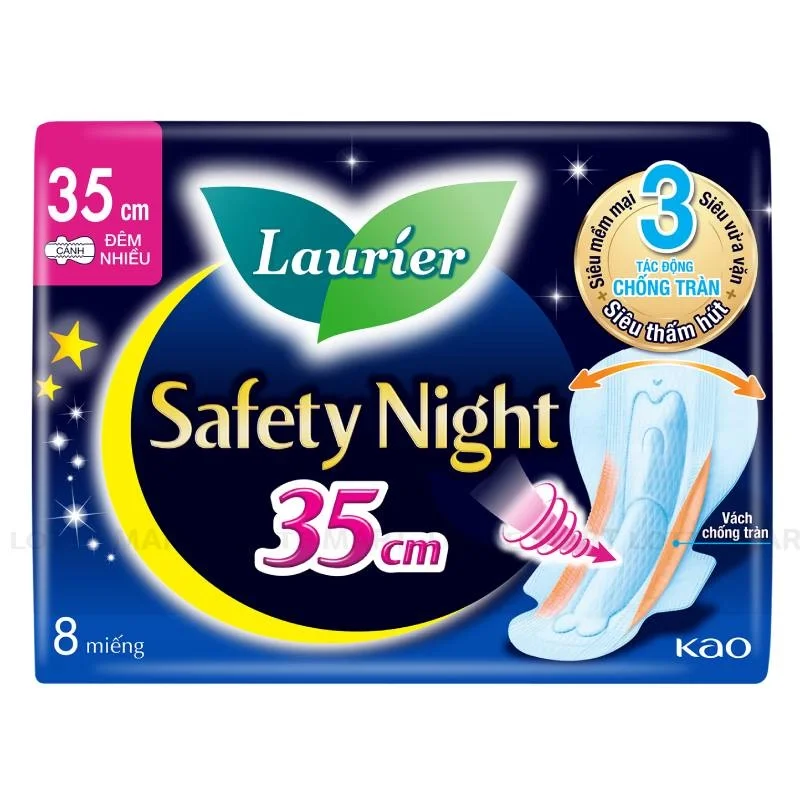Băng Vệ Sinh Ban Đêm Laurier Siêu Chống Tràn Có Cánh 35cm Gói 8 Miếng