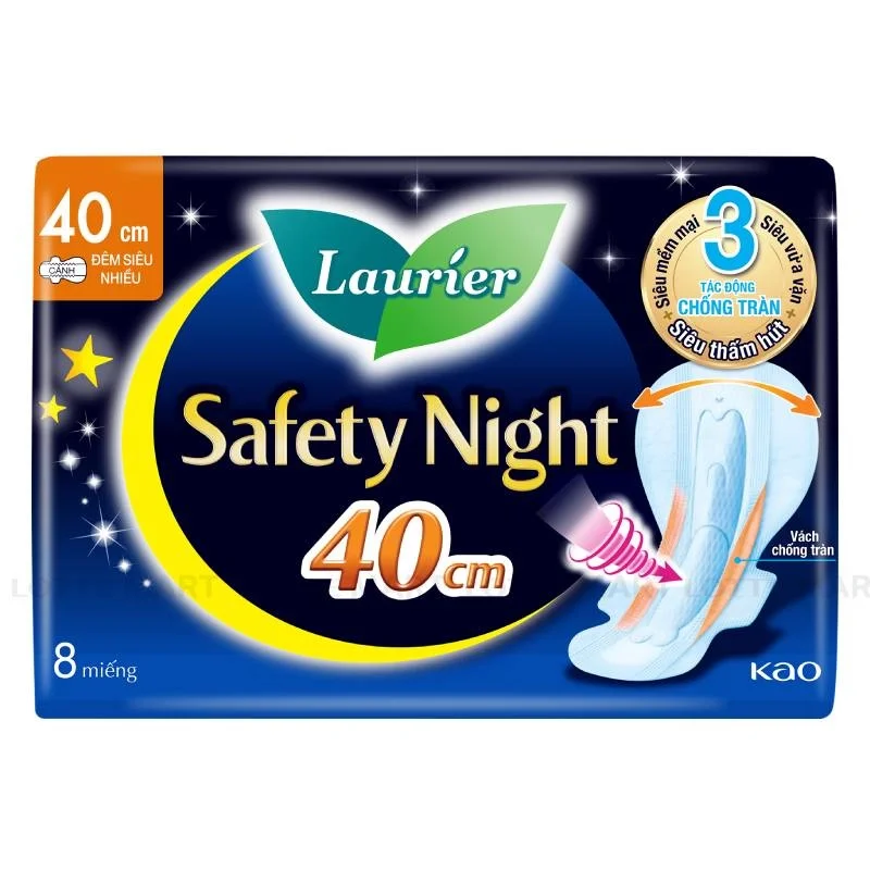 Băng Vệ Sinh Ban Đêm Laurier Siêu Chống Tràn Có Cánh 40cm Gói 8 Miếng