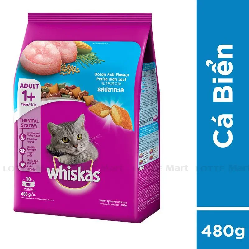 Thức Ăn Cho Mèo Lớn Whiskas Vị Cá Biển 480g